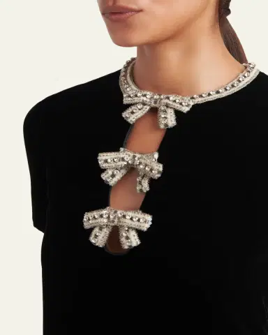 Valentino Garavani Crystal Bow Velvet Mini Dress With Feather Trim | Thumbnail 5 Valentino Garavani Crystal Bow Velvet Mini Dress With Feather Trim | Thumbnail 5