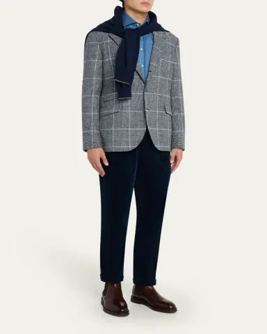 Brunello Cucinelli Men's Overplaid Metal-Button Sport Coat | Thumbnail 2 Brunello Cucinelli Men's Overplaid Metal-Button Sport Coat | Thumbnail 2