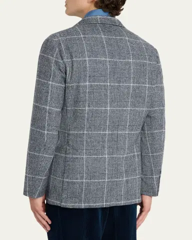 Brunello Cucinelli Men's Overplaid Metal-Button Sport Coat | Thumbnail 3 Brunello Cucinelli Men's Overplaid Metal-Button Sport Coat | Thumbnail 3