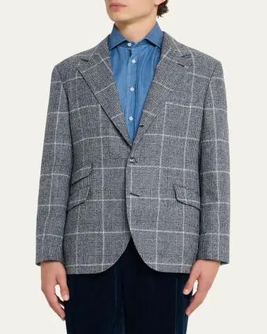 Brunello Cucinelli Men's Overplaid Metal-Button Sport Coat | Thumbnail 4 Brunello Cucinelli Men's Overplaid Metal-Button Sport Coat | Thumbnail 4