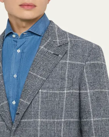 Brunello Cucinelli Men's Overplaid Metal-Button Sport Coat | Thumbnail 5 Brunello Cucinelli Men's Overplaid Metal-Button Sport Coat | Thumbnail 5