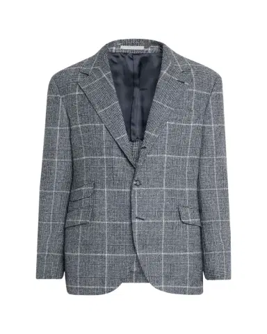 Brunello Cucinelli Men's Overplaid Metal-Button Sport Coat | Thumbnail 1 Brunello Cucinelli Men's Overplaid Metal-Button Sport Coat | Thumbnail 1