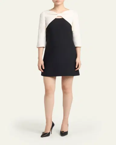 Valentino Garavani Colorblock Bow Long-Sleeve Mini Dress | Thumbnail 2 Valentino Garavani Colorblock Bow Long-Sleeve Mini Dress | Thumbnail 2