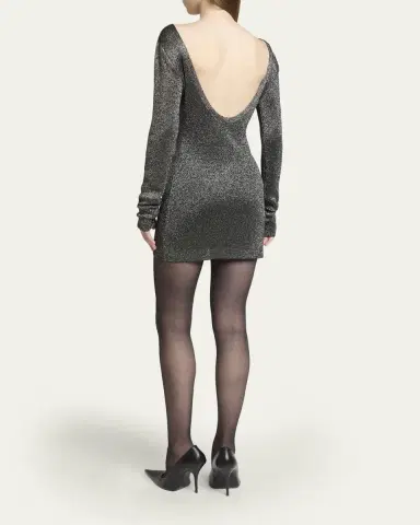 Balenciaga Metallic Knit Long-Sleeve Backless Mini Dress | Thumbnail 3 Balenciaga Metallic Knit Long-Sleeve Backless Mini Dress | Thumbnail 3