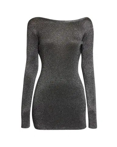Balenciaga Metallic Knit Long-Sleeve Backless Mini Dress | Thumbnail 1 Balenciaga Metallic Knit Long-Sleeve Backless Mini Dress | Thumbnail 1