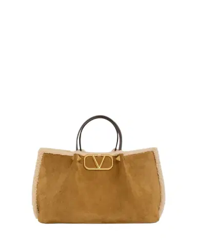 Valentino Garavani Medium Suede Shopping Bag with Shearling Lining | Thumbnail 1 Valentino Garavani Medium Suede Shopping Bag with Shearling Lining | Thumbnail 1