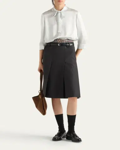 Prada Grisaglia Check Pleated Slit Skirt | Thumbnail 2 Prada Grisaglia Check Pleated Slit Skirt | Thumbnail 2