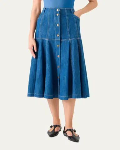 Akris punto Paneled Denim Midi Skirt | Thumbnail 2 Akris punto Paneled Denim Midi Skirt | Thumbnail 2