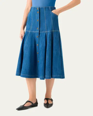 Akris punto Paneled Denim Midi Skirt | Thumbnail 4 Akris punto Paneled Denim Midi Skirt | Thumbnail 4