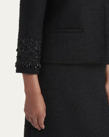 Valentino Garavani Crystal Embroidered Tweed Single-Breasted Top Coat | Thumbnail 5 Valentino Garavani Crystal Embroidered Tweed Single-Breasted Top Coat | Thumbnail 5