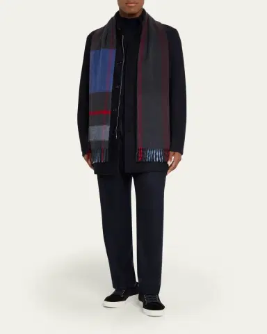 Begg x Co Men's Check Cashmere Scarf | Thumbnail 2 Begg x Co Men's Check Cashmere Scarf | Thumbnail 2