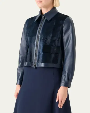 Akris Sady Lamb Shearling Paneled Short Leather Jacket | Thumbnail 2 Akris Sady Lamb Shearling Paneled Short Leather Jacket | Thumbnail 2