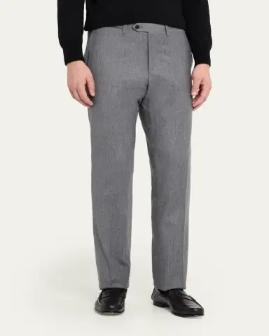 Kiton Men's Wool and Cashmere Flat-Front Pants | Thumbnail 4 Kiton Men's Wool and Cashmere Flat-Front Pants | Thumbnail 4