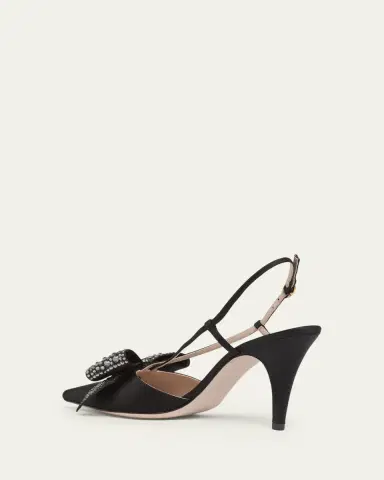 Valentino Garavani 85mm Bowow Embellished Satin Slingback Pumps | Thumbnail 2 Valentino Garavani 85mm Bowow Embellished Satin Slingback Pumps | Thumbnail 2