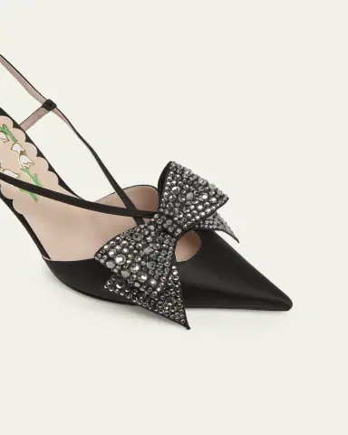 Valentino Garavani 85mm Bowow Embellished Satin Slingback Pumps | Thumbnail 3 Valentino Garavani 85mm Bowow Embellished Satin Slingback Pumps | Thumbnail 3