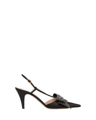 Valentino Garavani 85mm Bowow Embellished Satin Slingback Pumps | Thumbnail 1 Valentino Garavani 85mm Bowow Embellished Satin Slingback Pumps | Thumbnail 1