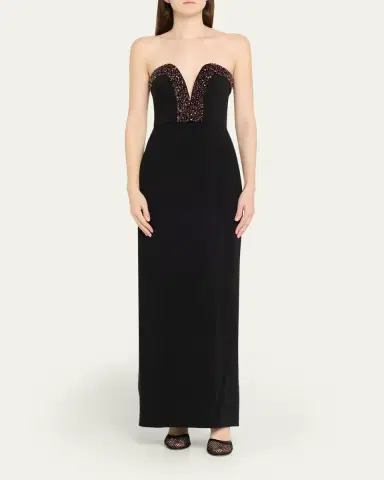 Halston Ila Bead-Trim Plunging Column Gown | Thumbnail 2 Halston Ila Bead-Trim Plunging Column Gown | Thumbnail 2