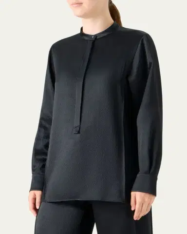 Akris Hammered Silk-Wool Button-Down Shirt | Thumbnail 4 Akris Hammered Silk-Wool Button-Down Shirt | Thumbnail 4