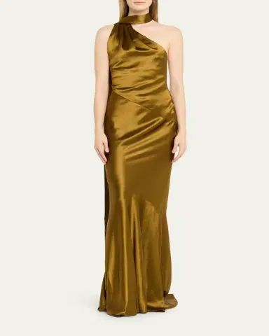Retrofête Kelsa High-Neck Satin Scarf Gown | Thumbnail 2 Retrofête Kelsa High-Neck Satin Scarf Gown | Thumbnail 2