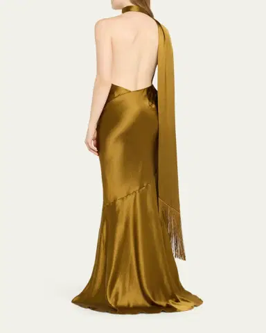 Retrofête Kelsa High-Neck Satin Scarf Gown | Thumbnail 3 Retrofête Kelsa High-Neck Satin Scarf Gown | Thumbnail 3