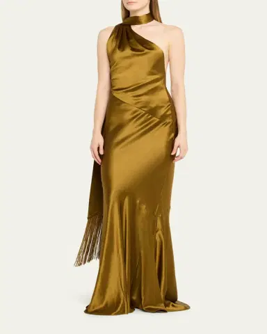 Retrofête Kelsa High-Neck Satin Scarf Gown | Thumbnail 4 Retrofête Kelsa High-Neck Satin Scarf Gown | Thumbnail 4