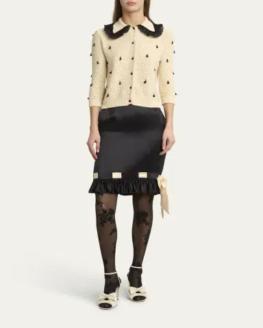 Valentino Garavani Pointelle Micro Tassel Ruffled Cardigan | Thumbnail 2 Valentino Garavani Pointelle Micro Tassel Ruffled Cardigan | Thumbnail 2