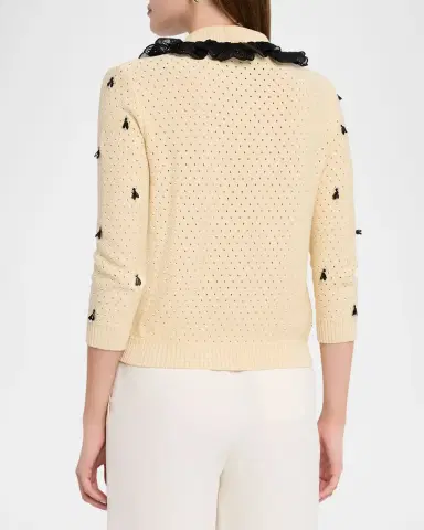 Valentino Garavani Pointelle Micro Tassel Ruffled Cardigan | Thumbnail 11 Valentino Garavani Pointelle Micro Tassel Ruffled Cardigan | Thumbnail 11