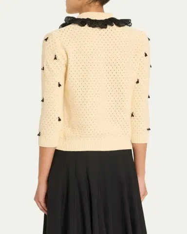 Valentino Garavani Pointelle Micro Tassel Ruffled Cardigan | Thumbnail 7 Valentino Garavani Pointelle Micro Tassel Ruffled Cardigan | Thumbnail 7