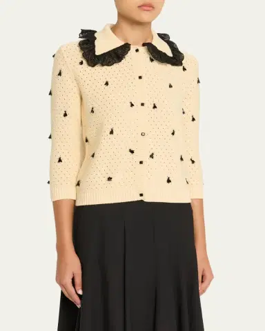 Valentino Garavani Pointelle Micro Tassel Ruffled Cardigan | Thumbnail 8 Valentino Garavani Pointelle Micro Tassel Ruffled Cardigan | Thumbnail 8