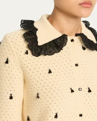 Valentino Garavani Pointelle Micro Tassel Ruffled Cardigan | Thumbnail 9 Valentino Garavani Pointelle Micro Tassel Ruffled Cardigan | Thumbnail 9