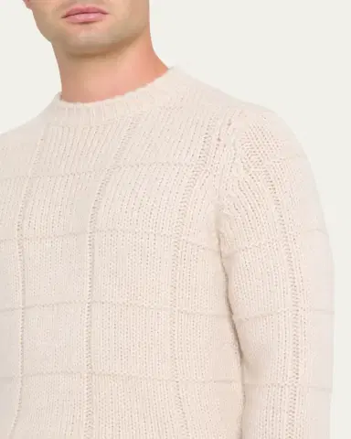 Iris Von Arnim Men's Brayden Cashmere-Silk Check Knit Crewneck Sweater | Thumbnail 5 Iris Von Arnim Men's Brayden Cashmere-Silk Check Knit Crewneck Sweater | Thumbnail 5