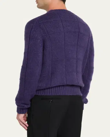 Iris Von Arnim Men's Brayden Cashmere-Silk Check Knit Crewneck Sweater | Thumbnail 8 Iris Von Arnim Men's Brayden Cashmere-Silk Check Knit Crewneck Sweater | Thumbnail 8