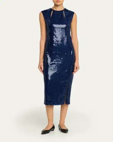 Akris Corded Sequin Chiffon Midi Sheath Dress | Thumbnail 2 Akris Corded Sequin Chiffon Midi Sheath Dress | Thumbnail 2
