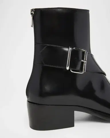 McQueen Men 's Leather Buckle-Strap Zip Ankle Boots | Thumbnail 9 McQueen Men 's Leather Buckle-Strap Zip Ankle Boots | Thumbnail 9