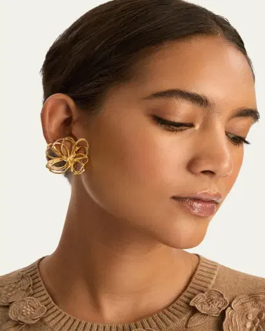 Oscar de la Renta Wire Flower Stud Earrings, Gold | Thumbnail 2 Oscar de la Renta Wire Flower Stud Earrings, Gold | Thumbnail 2