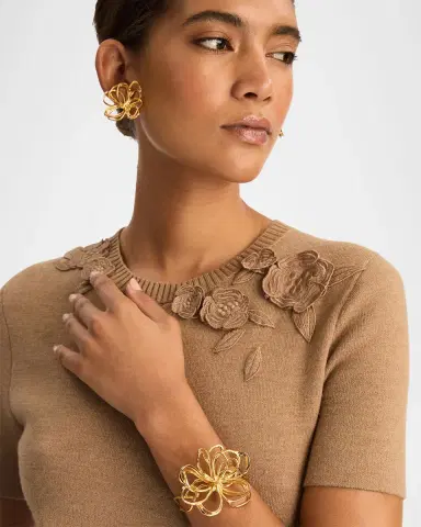 Oscar de la Renta Wire Flower Stud Earrings, Gold | Thumbnail 3 Oscar de la Renta Wire Flower Stud Earrings, Gold | Thumbnail 3
