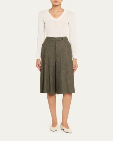 Loro Piana Drake Cashmere-Wool Wide-Leg Bermuda Trousers | Thumbnail 2 Loro Piana Drake Cashmere-Wool Wide-Leg Bermuda Trousers | Thumbnail 2