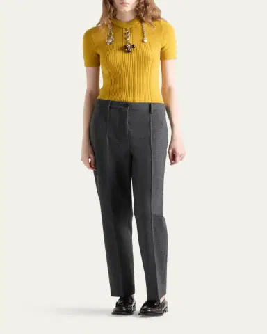 Prada Chain Embroidered Wool Knit Short-Sleeve Sweater | Thumbnail 2 Prada Chain Embroidered Wool Knit Short-Sleeve Sweater | Thumbnail 2
