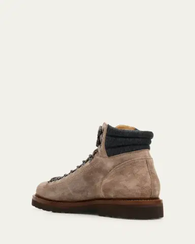 Brunello Cucinelli Men's Suede Wool-Collar Hiking Boots | Thumbnail 2 Brunello Cucinelli Men's Suede Wool-Collar Hiking Boots | Thumbnail 2