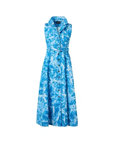 Akris Whitecaps Print Denim Belted Midi Shirtdress | Thumbnail 1 Akris Whitecaps Print Denim Belted Midi Shirtdress | Thumbnail 1