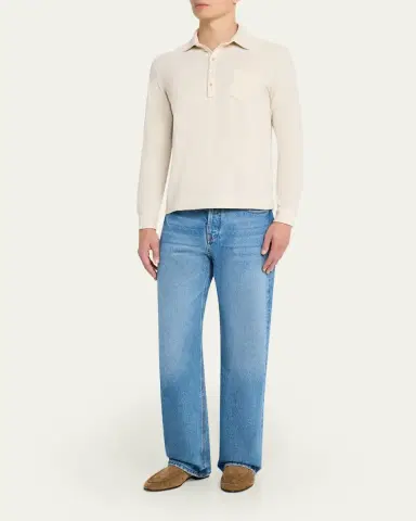 Massimo Alba en's Pique Cotton and Cashmere Long-Sleeve Polo Shirt | Thumbnail 3 Massimo Alba en's Pique Cotton and Cashmere Long-Sleeve Polo Shirt | Thumbnail 3