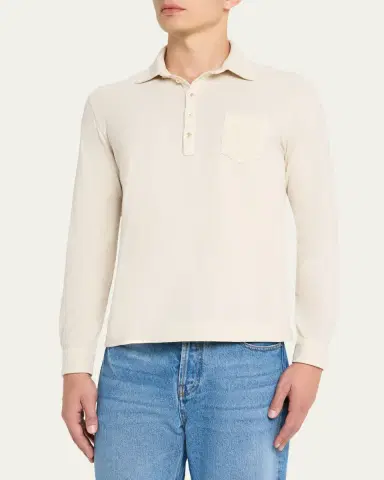 Massimo Alba en's Pique Cotton and Cashmere Long-Sleeve Polo Shirt | Thumbnail 5 Massimo Alba en's Pique Cotton and Cashmere Long-Sleeve Polo Shirt | Thumbnail 5