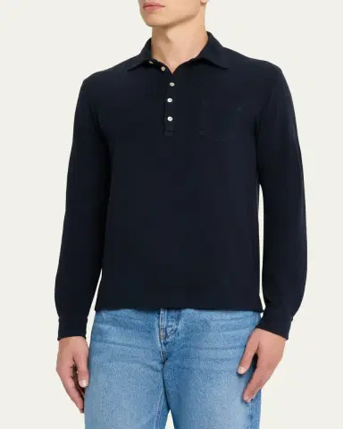 Massimo Alba en's Pique Cotton and Cashmere Long-Sleeve Polo Shirt | Thumbnail 9 Massimo Alba en's Pique Cotton and Cashmere Long-Sleeve Polo Shirt | Thumbnail 9