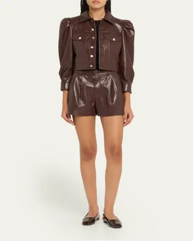 Alice + Olivia Lana Vegan Leather Puff-Shoulder Jacket | Thumbnail 2 Alice + Olivia Lana Vegan Leather Puff-Shoulder Jacket | Thumbnail 2