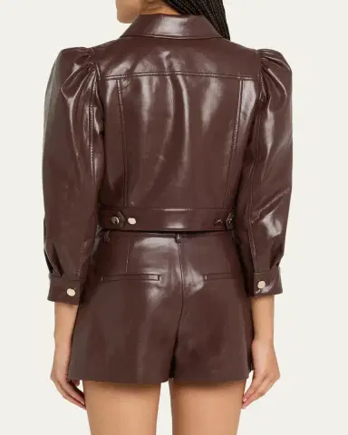 Alice + Olivia Lana Vegan Leather Puff-Shoulder Jacket | Thumbnail 3 Alice + Olivia Lana Vegan Leather Puff-Shoulder Jacket | Thumbnail 3