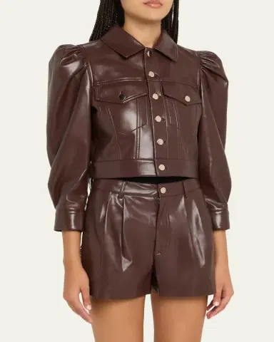 Alice + Olivia Lana Vegan Leather Puff-Shoulder Jacket | Thumbnail 4 Alice + Olivia Lana Vegan Leather Puff-Shoulder Jacket | Thumbnail 4