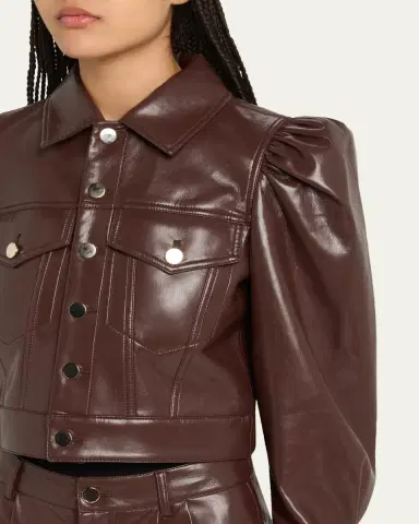 Alice + Olivia Lana Vegan Leather Puff-Shoulder Jacket | Thumbnail 5 Alice + Olivia Lana Vegan Leather Puff-Shoulder Jacket | Thumbnail 5