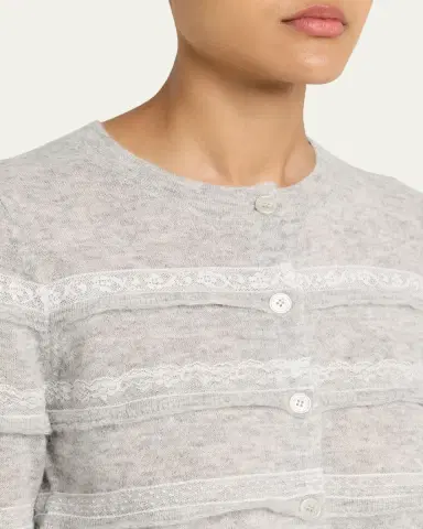 LoveShackFancy Claralise Alpaca-Blend Lace Stripe Cardigan | Thumbnail 5 LoveShackFancy Claralise Alpaca-Blend Lace Stripe Cardigan | Thumbnail 5