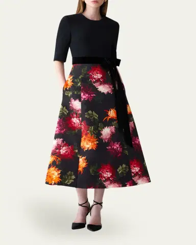 Carolina Herrera Floral Elbow-Sleeve Bow Midi Dress | Thumbnail 2 Carolina Herrera Floral Elbow-Sleeve Bow Midi Dress | Thumbnail 2