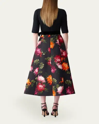 Carolina Herrera Floral Elbow-Sleeve Bow Midi Dress | Thumbnail 3 Carolina Herrera Floral Elbow-Sleeve Bow Midi Dress | Thumbnail 3